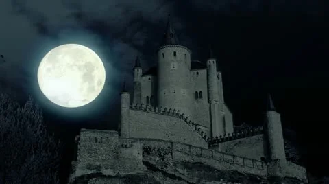 Scary Full moon over evil demon vampire Castle horror spooky cathedral devil Stock Footage 11517342