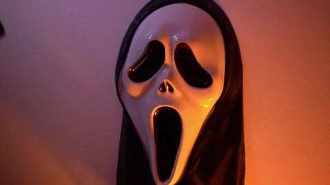 Scary ghost face mask for halloween costume, horror party accessory Stock Footage 318367015