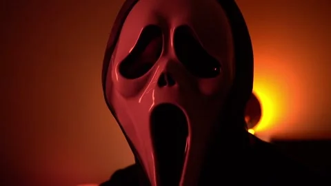 Scary ghost face mask for halloween costume, horror party accessory Stock Footage 318367018