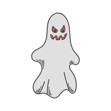 Scary ghost flat. Spooky soul. Autumn Halloween holiday. Angry face. Monster  스톡 일러스트