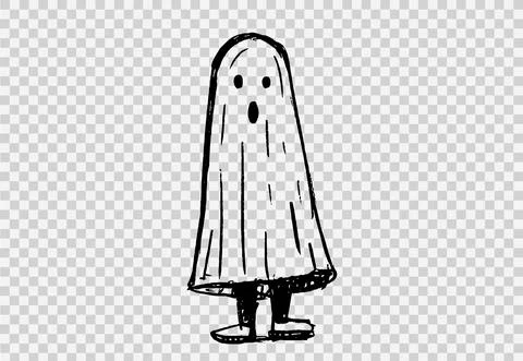 Scary ghost hand drawn brush stroke style isolated on png or transparent back Stock Illustration