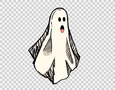 Scary ghost hand drawn brush stroke style isolated on png or transparent back Illustrazione stock