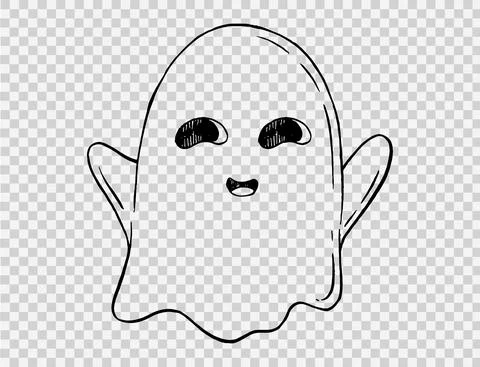 Scary ghost hand drawn brush stroke style isolated on png or transparent back Illustrazione stock