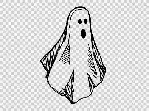 Scary ghost hand drawn brush stroke style isolated on png or transparent back Illustrazione stock