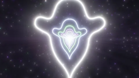 Scary Ghost Outline Shape Spooky Halloween Neon Light Tunnel Dark Sky Stock Footage 162453339