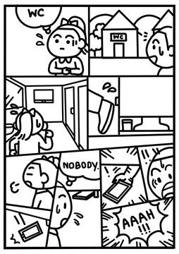 Scary ghost in the public restroom comic strip Illustrazione stock