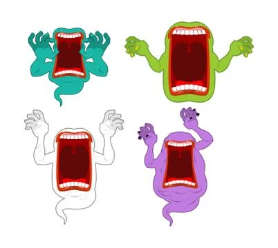 Scary ghost set. Mysterious phantom. Angry hungry spirit. Horrible wraith fri Stock-Illustration