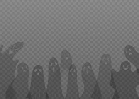 Scary ghost shadows vector background, cartoon spooky phantom silhouettes, dead Ilustración de archivo
