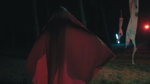 Scary Ghost Walk In The Night Forest Between Trees Stock Footage 251121707