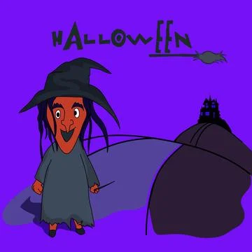 Scary ghost wearing witch hat with hauted house, stylish Halloween text and.. Stock Illustration