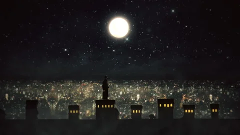 Scary Ghostly Figure Building Top Creepy Masked Person City Skyline Vídeos de archivo 245188501