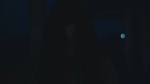 Scary halloween devil ghost in black makeup, psychopath figure wears costumes, 動画素材 343827539