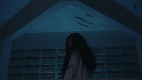 Scary halloween ghost black makeup creature appears night, creating a truly Vídeos de archivo 343827266