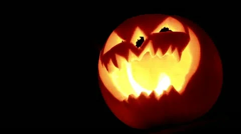 Scary Halloween Jack O Lantern Pumpkin  Stock Footage 13420187