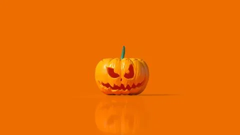 Scary Halloween Jack O Lantern on Bright Orange Background 3d render. Stock Illustration
