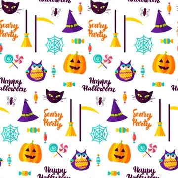 Scary Halloween Party Seamless Pattern Stock Illustration