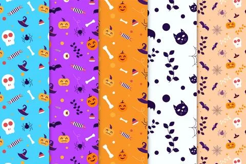 Scary Halloween pattern bundle with witchcraft elements and dead skulls. Hall Stock Illustration