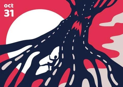Scary Halloween poster about magic monster tree. Stock Illustration