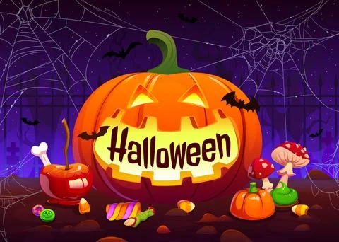 Scary Halloween pumpkin with cobweb threads Stock Illustration