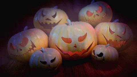 Scary Halloween Pumpkins loopable background Video stock 162093263