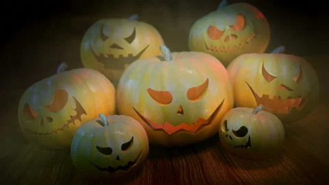 Scary Halloween Pumpkins loopable background Video stock 162093264