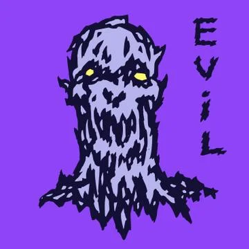 Scary head of the beastly demon. Vector illustration. Stock Illustration