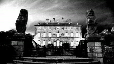 Scary Horror House Black & White Stock Footage
