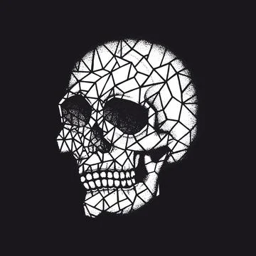 Scary human skull hand drawn in dotwork style. Stock Illustration
