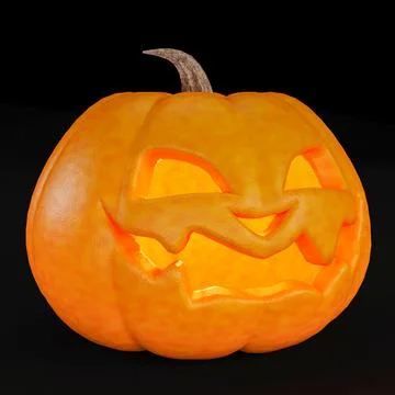 Scary Jack o lantern close up. Halloween pumpkin smiles and glowing at nigh.. Stock Illustration