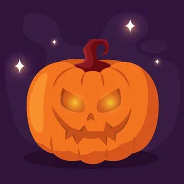 Scary jack-o-lantern pumpkin with sharp teeth design, Vector Stock Illustration