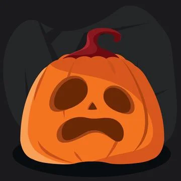 Scary jack-o-lantern pumpkin with stitched mouth, Vector Illustrazione stock
