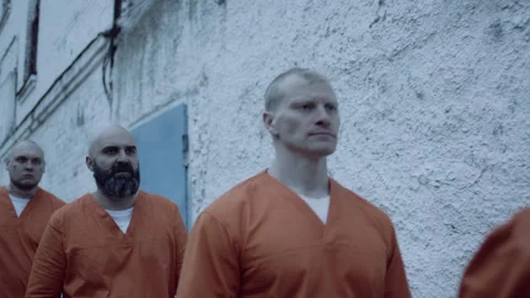 Scary jail inmates in the yard Stock Footage 283085302