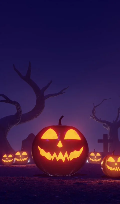 Scary Laughing Jack O Lantern Pumpkin in Spooky Halloween Landscape Vídeos de archivo 343800387