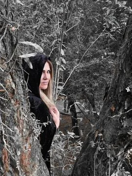 Scary look of the witch Stock Photos