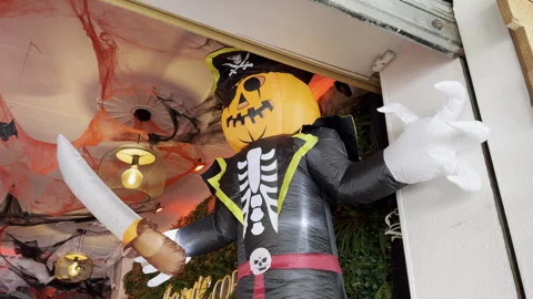 Scary looking devil balloon doll for Halloween celebration. Horror event. Stock Footage 291646940