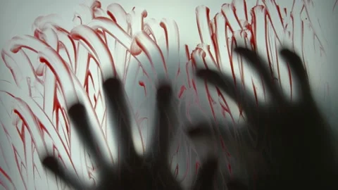 Scary Man Scratching Translucent Glass Leaving Blood Marks Stock Footage 149025878