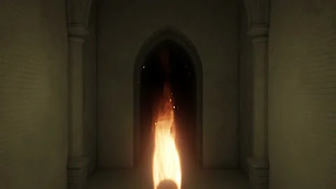 Scary medieval corridor at night Stock Footage 138096676