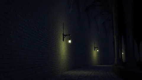 Scary monastery corridor at night. Stock Footage 254748013
