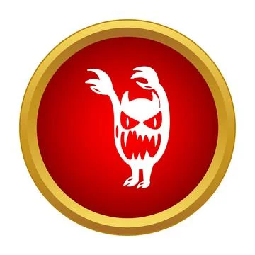 Scary monster creature icon on red button 스톡 일러스트