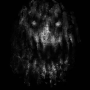 Scary monster from darkness with opened jaws. Black and white illustration. Stock Illustration