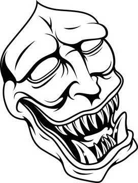 Scary Monster Face Vector Illustration - Fanged Creature with Demonic Grin Ilustração Stock