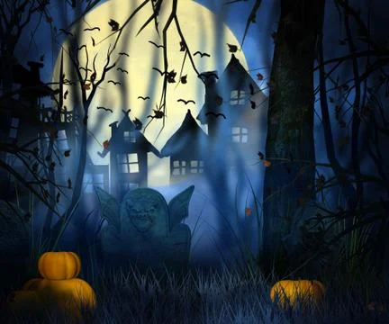 Scary night halloween backdrop Stock Illustration