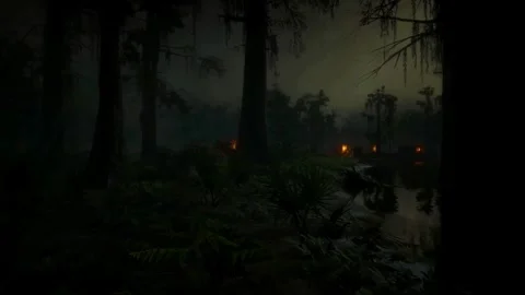 Scary Night Scene, Moonlight, Horror in the Fog, Mystical Trees, Dark Forest Stock Footage 270464118