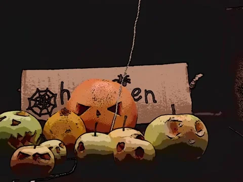 Scary pumpkin faces are approaching. Stock Footage 344463967