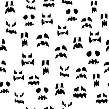 Scary pumpkin faces seamless pattern. Glowing Lantern Jack holiday print design. Stock Illustration