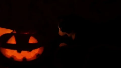 Scary pumpkin faces smiling in the dark scary pumpkin faces smiling in the dark Stock Footage 76053880