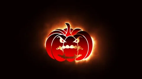 Scary pumpkin with fire light effect green screen background Video stock 277923858
