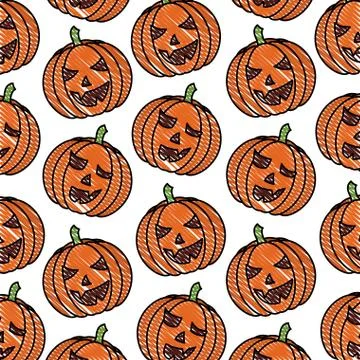 Scary pumpkin halloween comic pattern Illustrazione stock