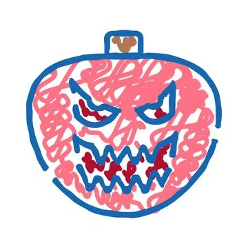 Scary pumpkin jack o' lantern doodle for halloween holiday Stock Illustration
