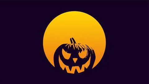 Scary pumpkin on sunset horror background Stock Illustration